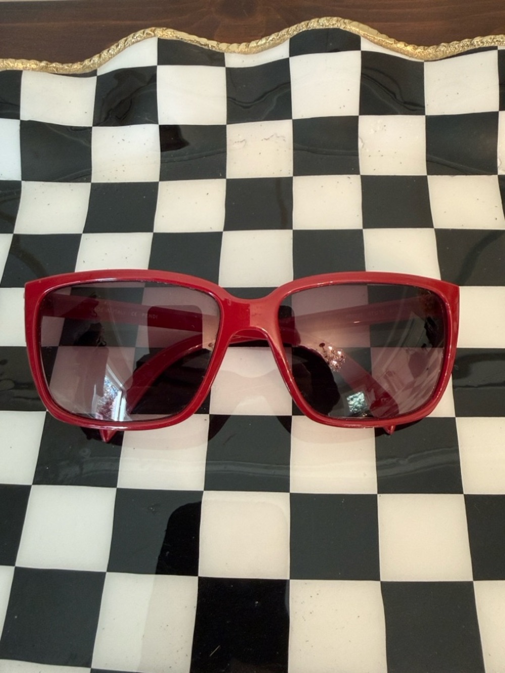 Fendi Red Rectangular Sunglasses FS5220 Italy Designer Logo Frames